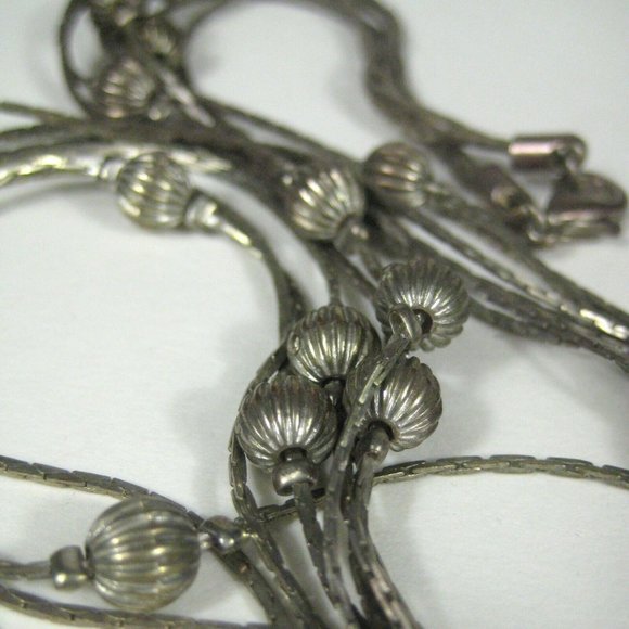 Necklace Multi Strand Station Beaded Jewelry 29 inch Silvertone Chain Women - Picture 3 of 6